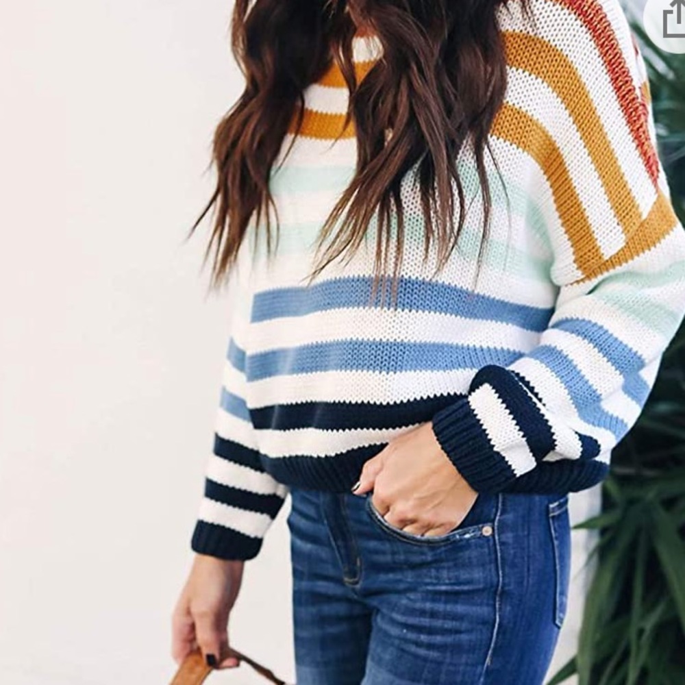 Zesica Rainbow Stripe Knit Pullover Medium Sweater - Picture 3 of 16